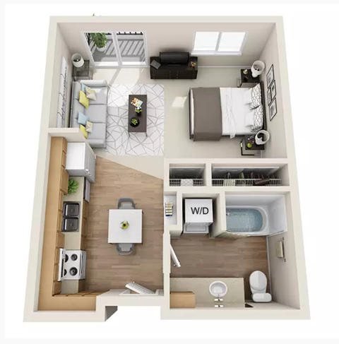 Floor plan for studio, 1 bath, 495 sqft